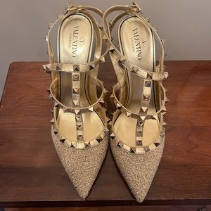 Gold Valentino Rockstud Heels
